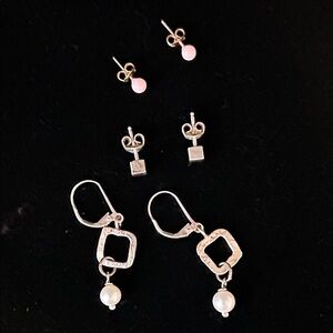 Vtg Gold Pink Coro Earring Tested and Sterling Silver Stamped Dangle Earrings
